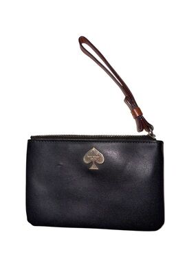 kate spade Black Leather Coin Pouch with Brown Strap Accent